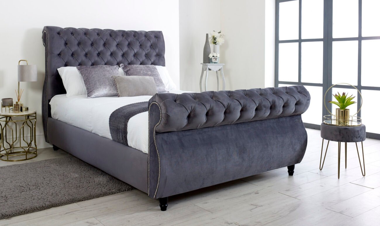 Ados Chesterfield Crushed Velvet Fabric Bed Frames ALL SIZES AVAILABLE ...