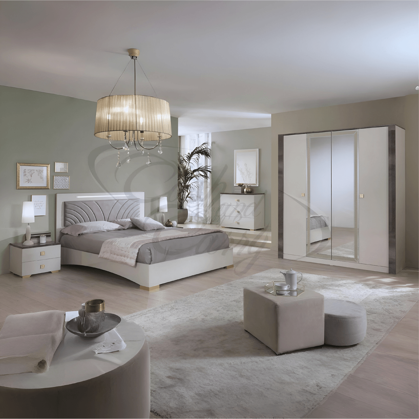 Luxury Rubin Italian White 4 Doors Wardrobe Bedroom Set Cream Colour SanMartino Design