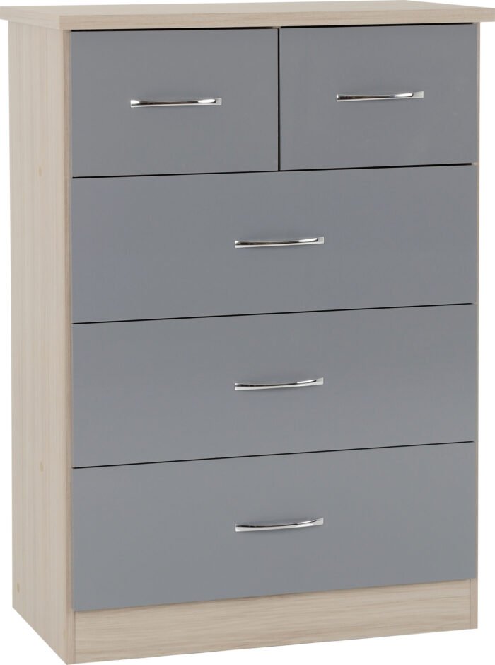 Nevada 2 Door 1 Drawer Wardrobe Bedroom Set Grey Gloss/Light Oak Effect Veneer - Image 4