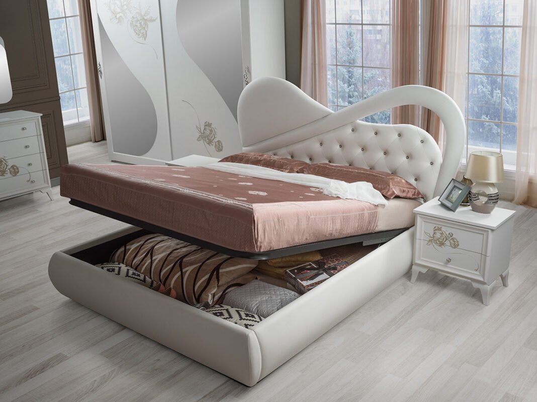 Luxury Peonia High Gloss Italian Bedroom Set with Storage Bed Frame