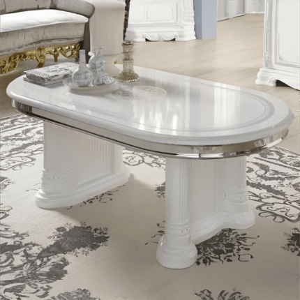 Greta Italian Coffee Table – High Gloss White and Silver Tuttomobili