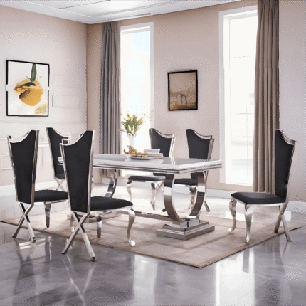 Bravia Large 180cm Marble Stone Dining Table with 6 Chairs