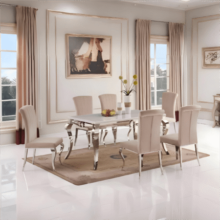 Sarah Marble Grey Top Dining Table with 6 Armenia Chairs