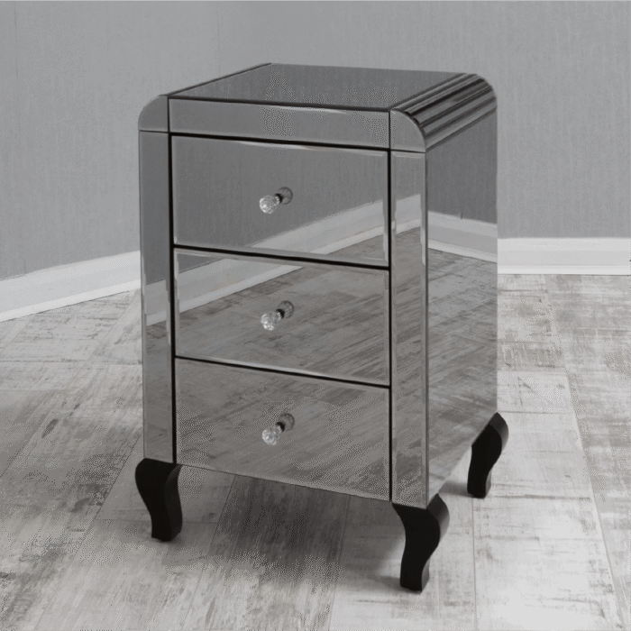 Smokey Mirrored 3 Drawer Bedside (MF2006)