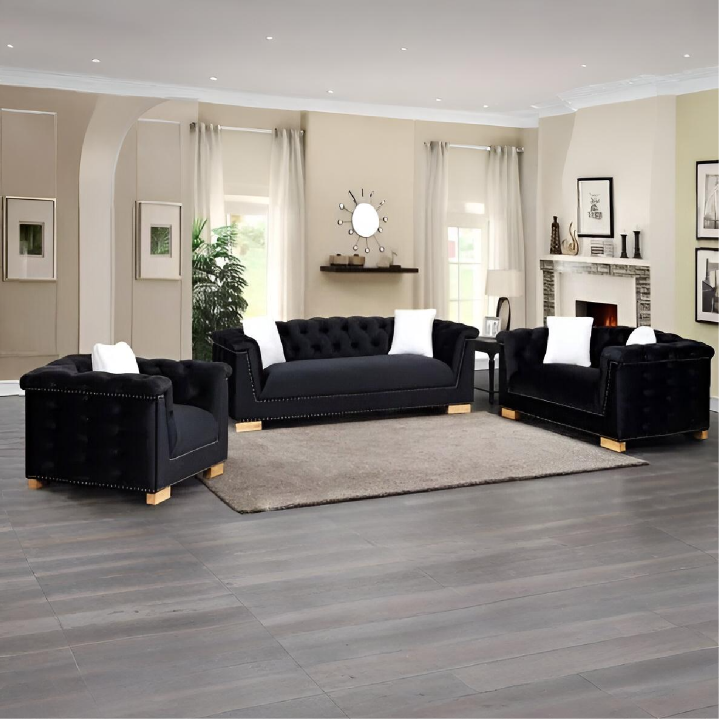 NEWPORT 3+2 FABRIC SOFA SET – BLACK