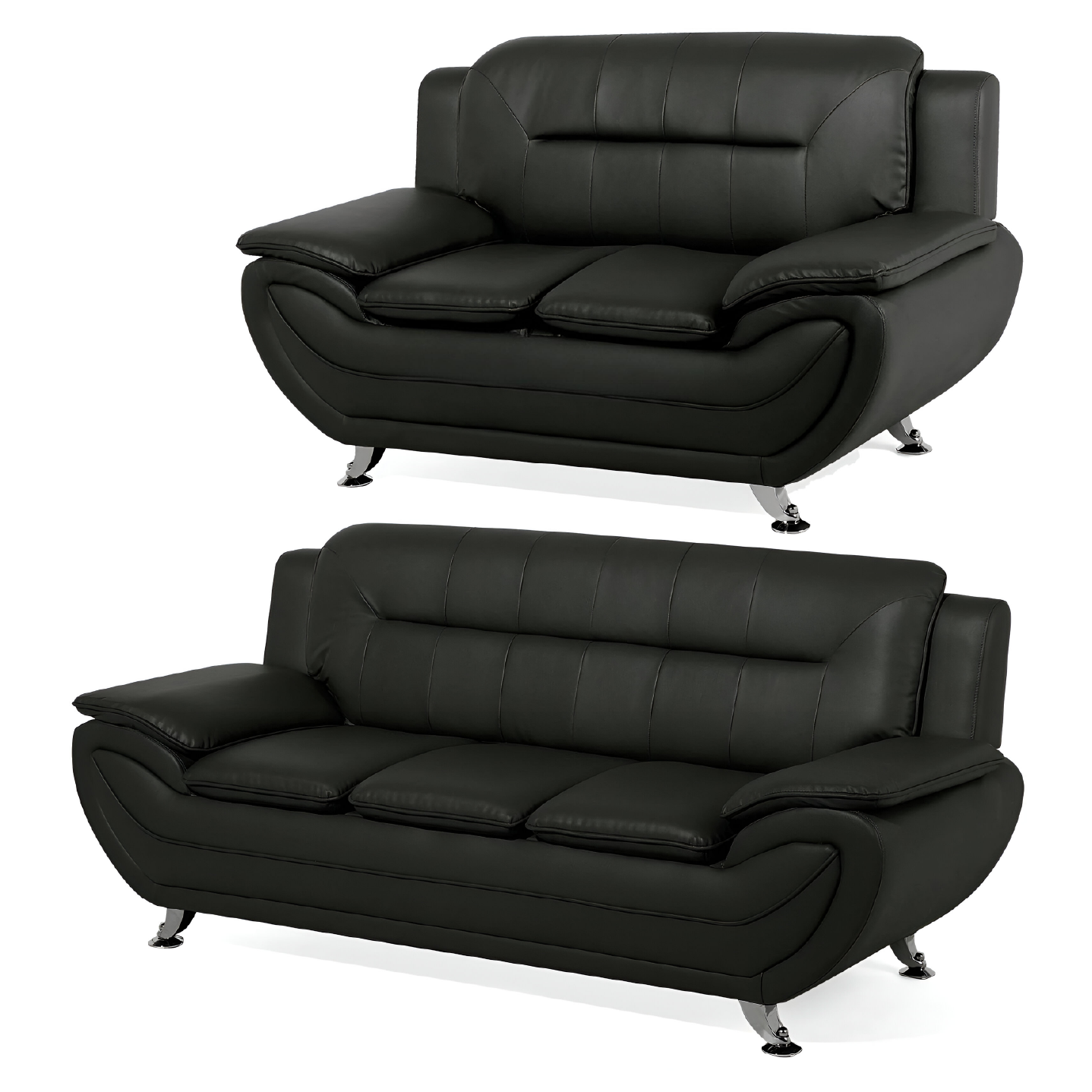 SHIRAZ 3+2 FAUX LEATHER SOFA SET – BLACK
