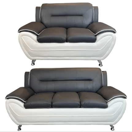 SHIRAZ 3+2 FAUX LEATHER SOFA SET – BLACK/WHITE