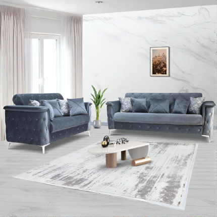 Luxury Design Logan Chesterfield Sofa and Sofa Bed 3+2 Set - Dark Grey Velvet