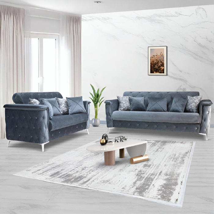Luxury Design Logan Chesterfield Sofa and Sofa Bed 3+2 Set - Dark Grey Velvet