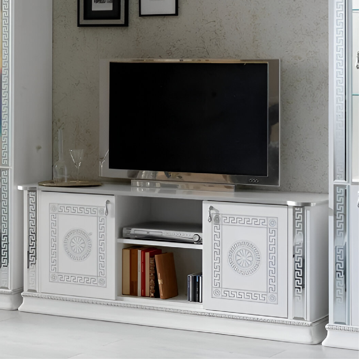 Versace Design New Venus White and Silver Italian Large Plasma TV Cabinet Ben Company