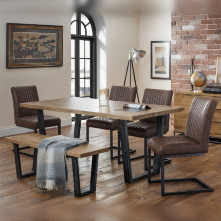 Julian Bowen Brooklyn Solid Oak Dining Table with 4 Chairs and Bench
