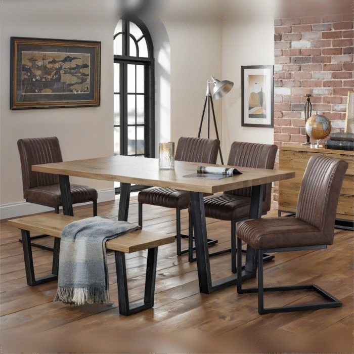 Julian Bowen Brooklyn Solid Oak Dining Table with 4 Chairs and Bench