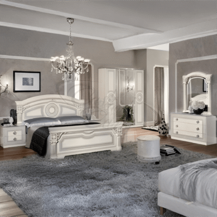 Luxury Camel Group Italian Aida 4Doors White-Silver High Gloss Bedroom Set