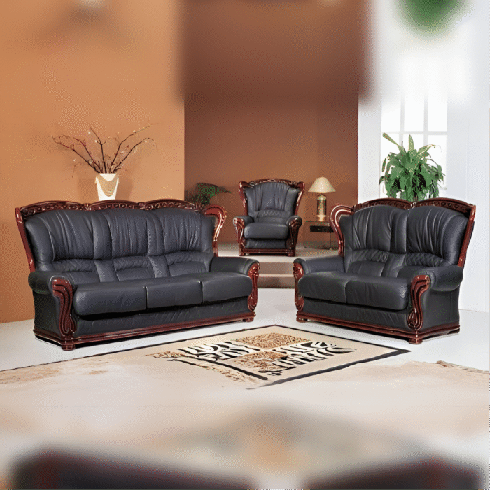 Classic Black Leather Sofa 3+2+1 Seater