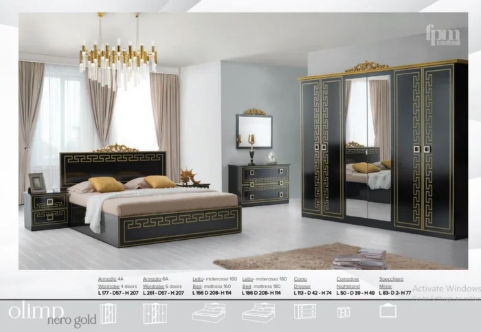 Olimp Nero Gold Bedroom Furniture Set