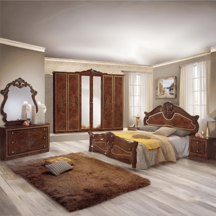 Amalfi Italian Noce/Walnut 4/6 Doors Bedroom Set