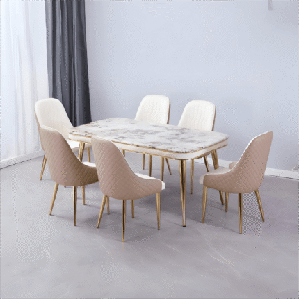 Luxe Dining Table with 6 Forma Chairs Grey/Gold