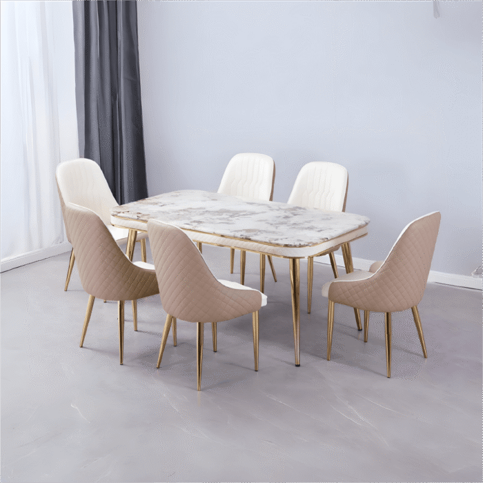 Luxe Dining Table with 6 Forma Chairs Grey/Gold