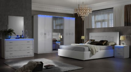 Luxury Gema Italian Storage With LED Lights H/Gloss 6 Doors Wardrobe Bedroom Set