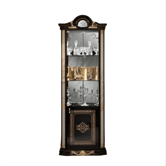 Ben Company Betty Black-Gold Finish Italian Corner Display Cabinet