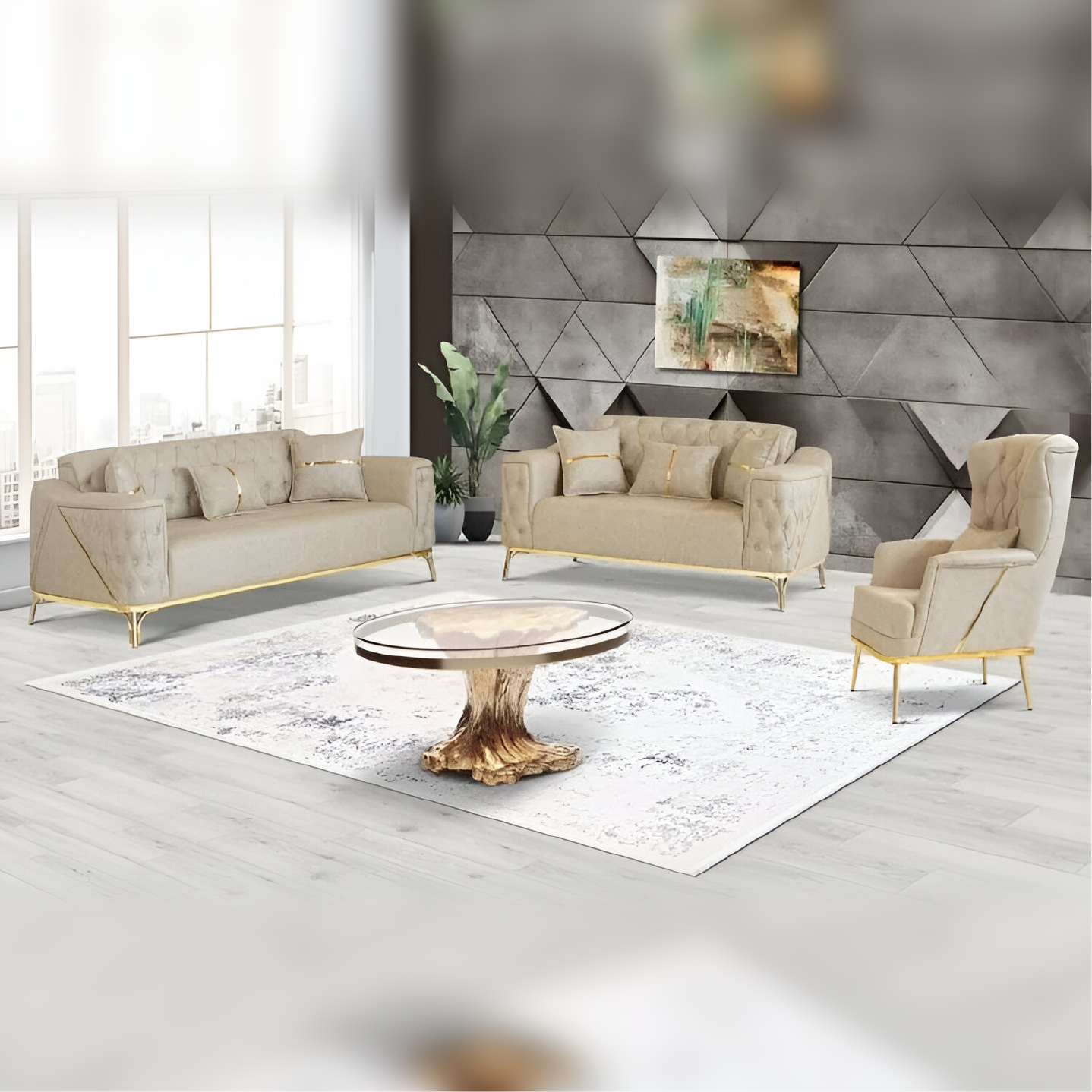 JASMINE SOFA SET VALVET FABRIC CHESTERFIELD