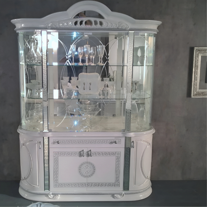New Venus Versace Desing 4 Doors (Vitrine) Display Unit White and Silver Ben Company