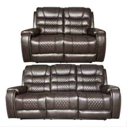 ALASKA 3 Seater and 2 Seater Aire Leather Recliner Sofa Set - BROWN Colour