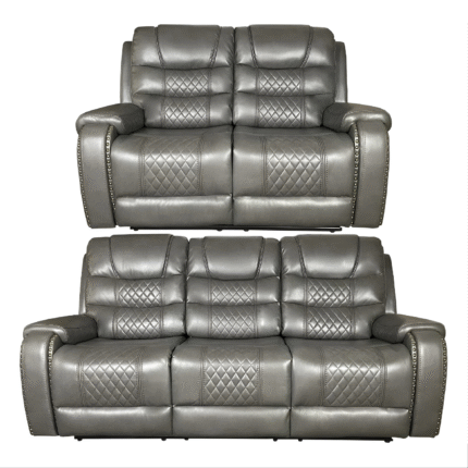 ALASKA 3 Seater and 2 Seater Aire Leather Recliner Sofa Set - Grey Colour