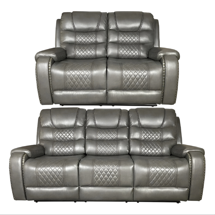 ALASKA 3 Seater and 2 Seater Aire Leather Recliner Sofa Set - Grey Colour