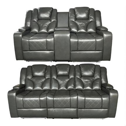 AMSTERDAM 3+2 TOP GENUINE LEATHER ELECTRIC LED RECLINING SOFA – GREY