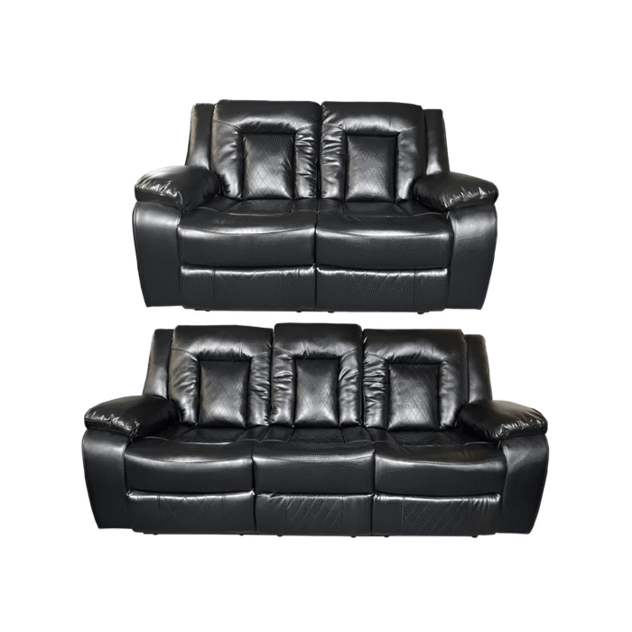 Paris 3+2 seater Leather Aire recliner sofa Black