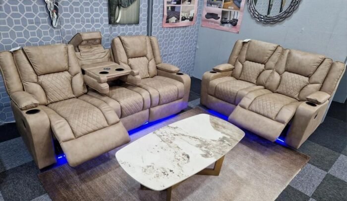 Lisbon Leather 3+2 Seater Electric RECLINER + Cup holder + LED + USB port - Image 4
