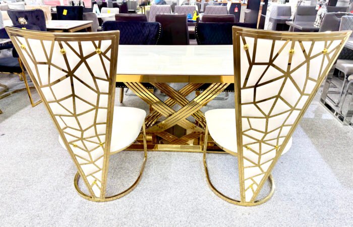Stunning Elina Marble Dining Table Cream-Gold 180 + 6 Vienna Cream-Gold Chairs - Image 2