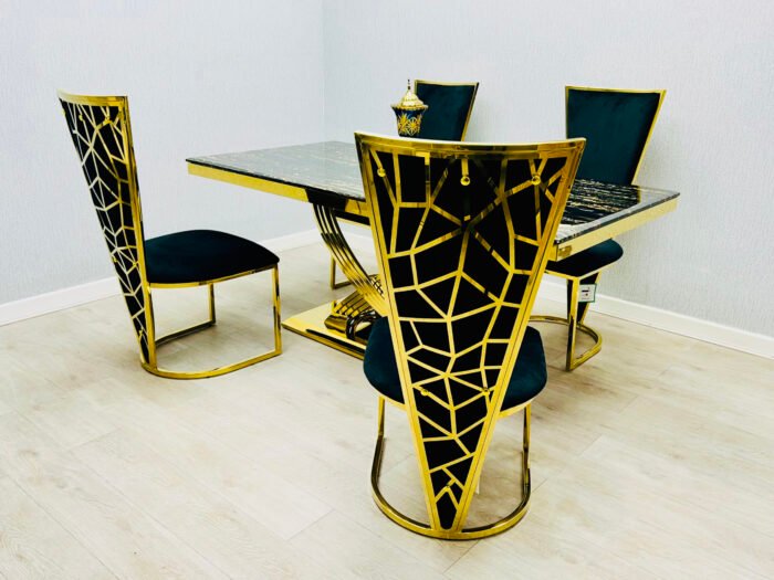 Stunning Elina Marble Dining Table Cream-Gold 180 + 6 Vienna Cream-Gold Chairs - Image 4