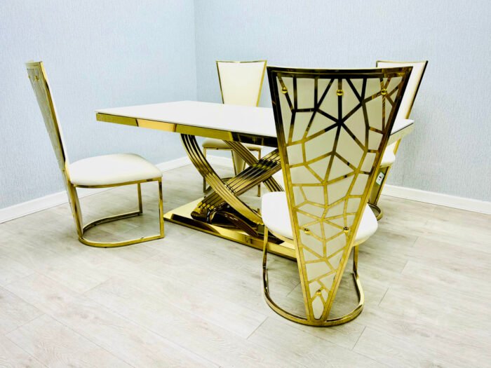 Stunning Elina Marble Dining Table Cream-Gold 180 + 6 Vienna Cream-Gold Chairs - Image 5