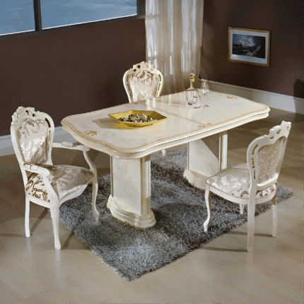 Elizabeth Beige Marble Italian Rectangular Extending Dining Table with 6 Chairs (H2O Design)