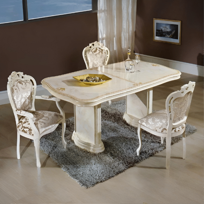 Elizabeth Beige Marble Italian Rectangular Extending Dining Table with 6 Chairs (H2O Design)