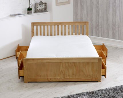 Mission Wooden Double Bed With Six Drawers
