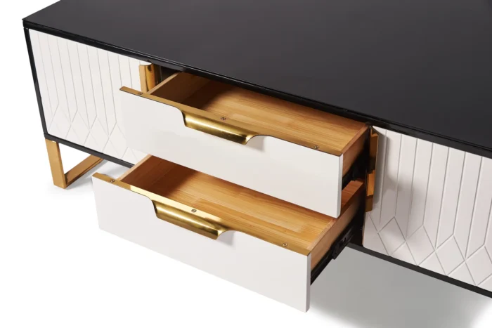 Amal Ribbed Black White - Gold Coffee Table - Image 2
