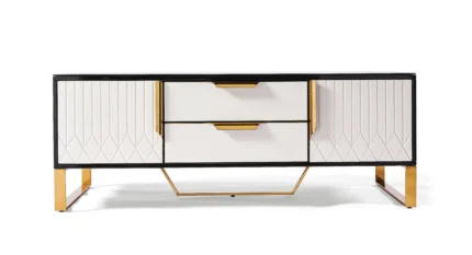 Amal Ribbed Black White - Gold Coffee Table