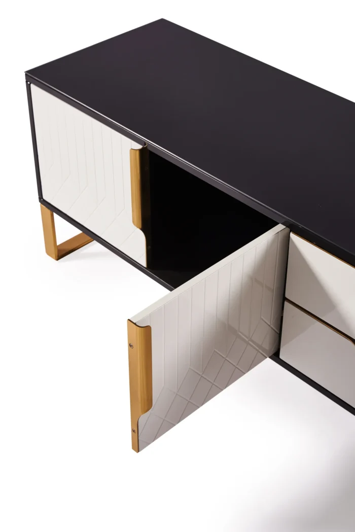Amal Ribbed Black White - Gold Coffee Table - Image 3