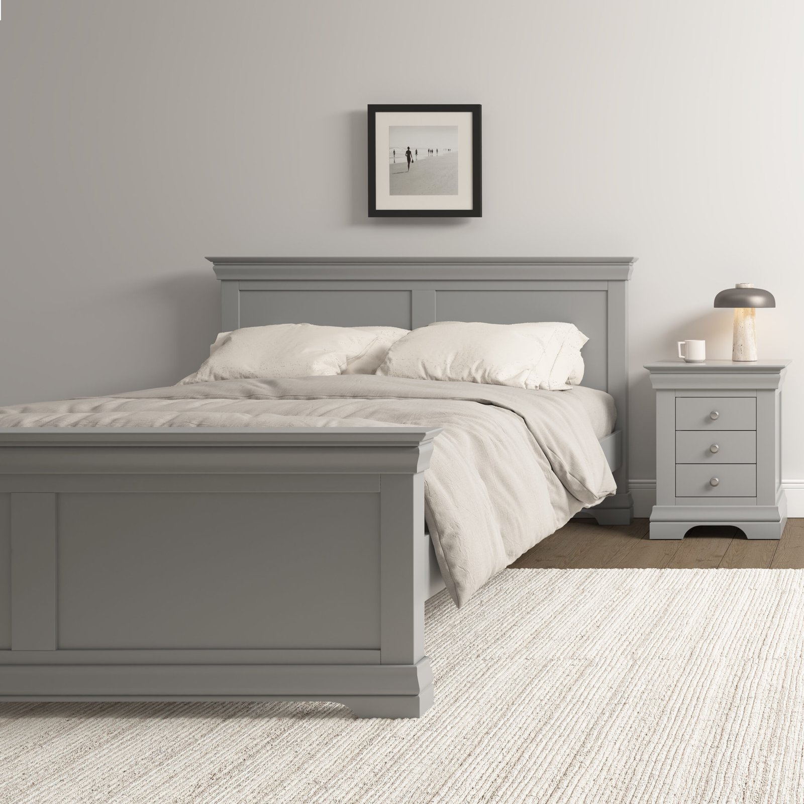 Bordeaux Double Bed High Foot End (Pebble Grey Colour)