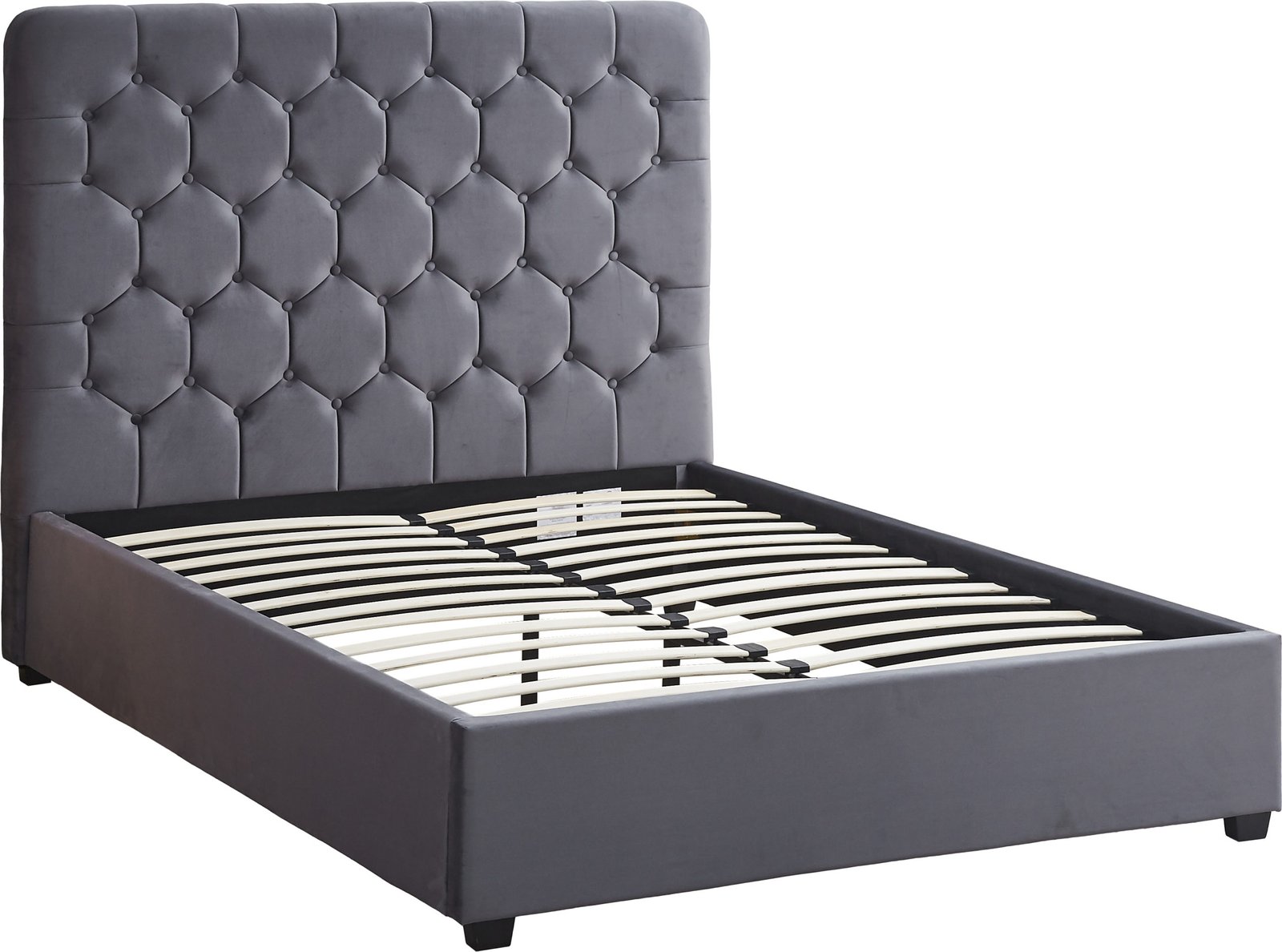Madison 4'6" Ottoman Storage Bed Grey Velvet Fabric - Image 2