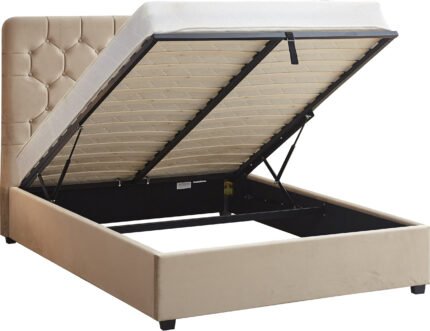 Madison 4'6" Ottoman Storage Bed Fawn Velvet Fabric