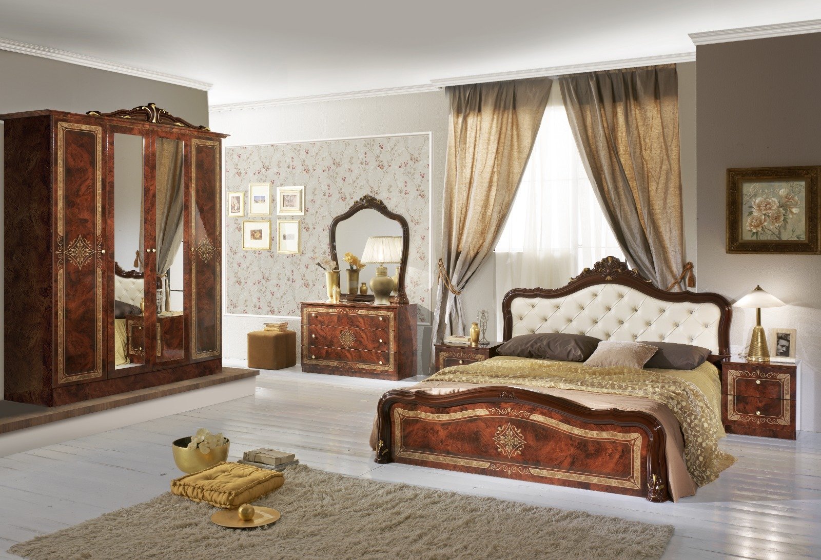 Luisa Italian High Gloss 6 Doors Bedroom Set Beige - Image 7