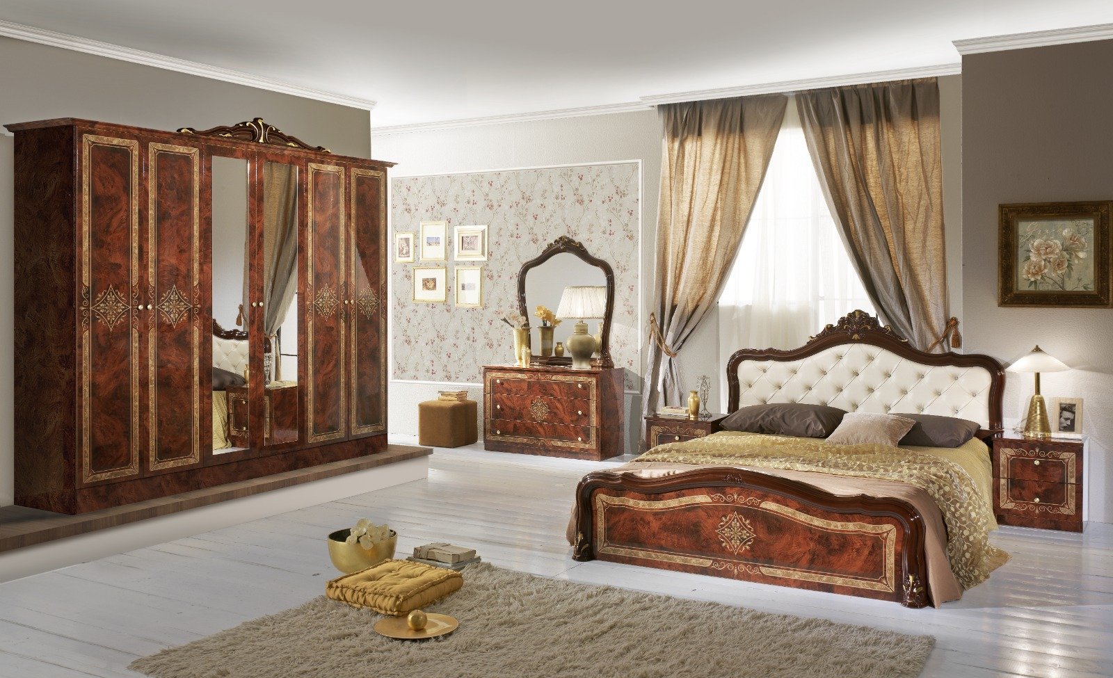 Luisa Italian High Gloss 6 Doors Bedroom Set Beige - Image 8