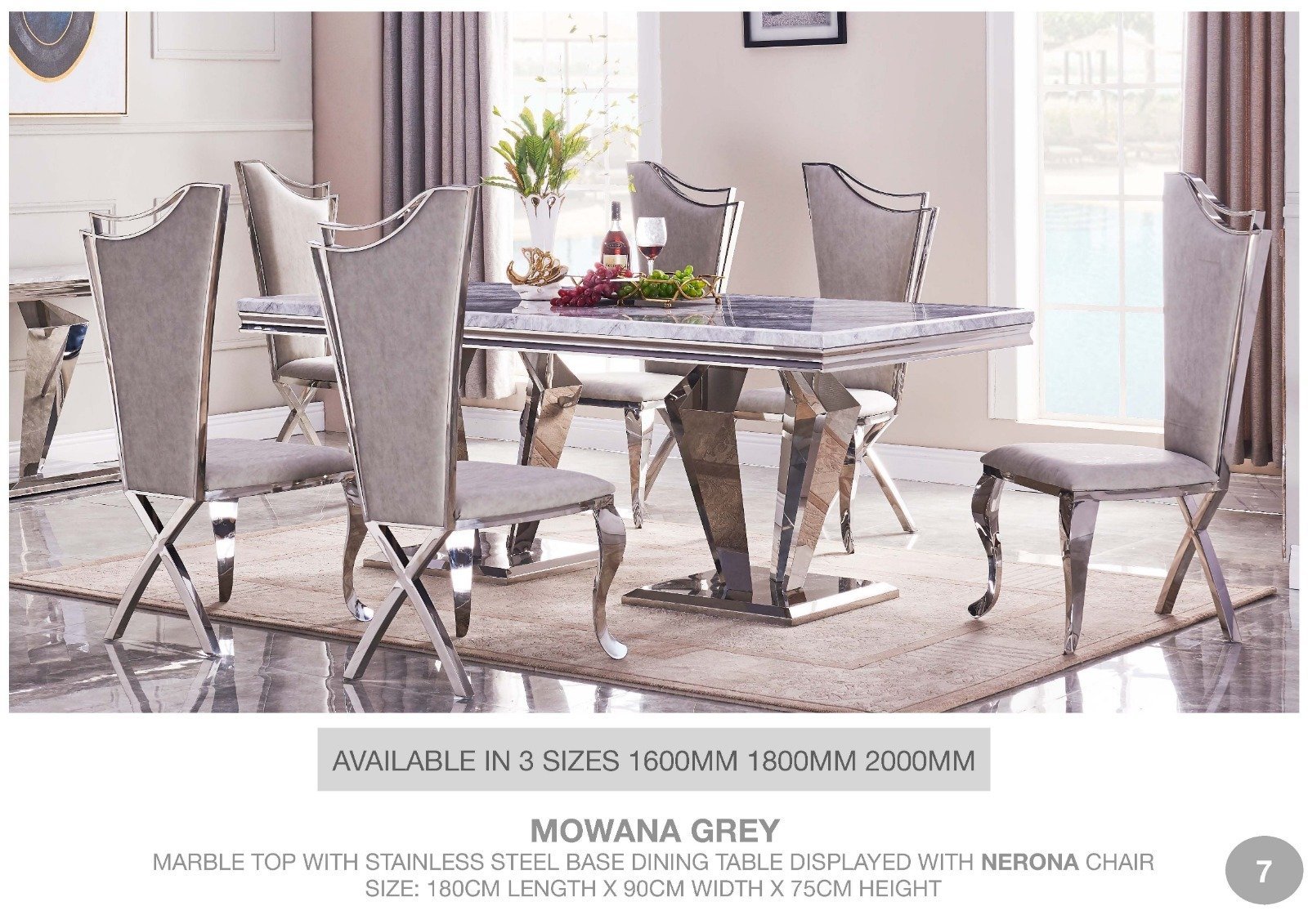 Mowana Large Marble Grey Top Dining Table with 8 Nerona Chairs - Image 3