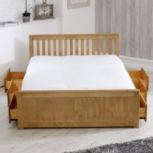 Mission Wooden Double Bed With Six Drawers