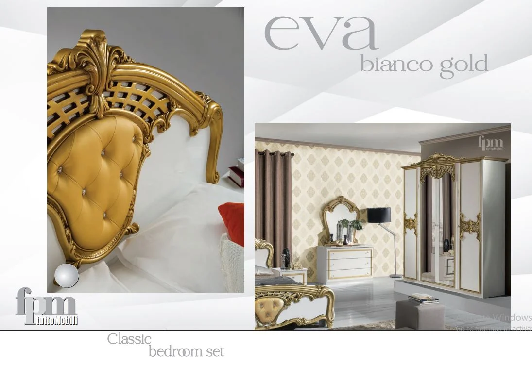 Eva Italian 4/6 Doors Bedroom Set White/Gold and Black/Gold - Image 3