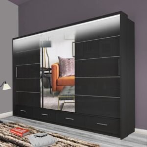 Sycylia Black High Gloss 3Doors Sliding Wardrobe 255cm